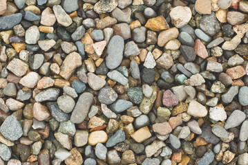 Colorful pebbles background. Wet stones texture. Colorful stones background.