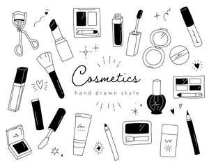 Fotobehang 水彩風コスメ メイク 化粧品のおしゃれな手描きイラストのセット かわいい 美容 ビューティー Yugoro