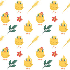 Yellow little chicken seamless pattern