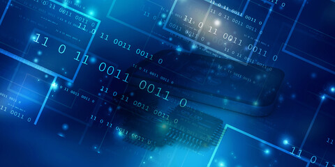 2d illustration abstract digital binary data on computer screen