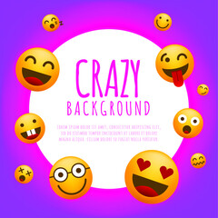 High Quality Emoticon Character on Pink and Purple Background . Isolated Vector Elements