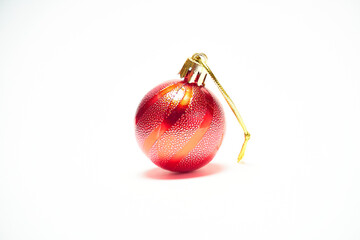 Red Christmas ball on a white background, New Year, Christmas toys, holiday, Christmas.