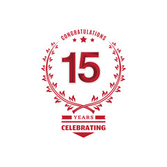 15 year anniversary logotype with red color on white background for celebration event