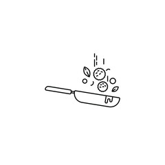 Food is fried in a pan, vector icon on white background