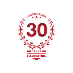 30 year anniversary logotype with red color on white background for celebration event