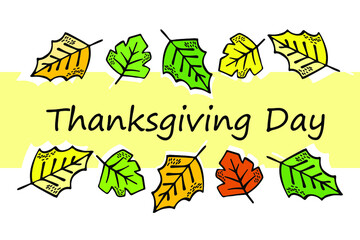 Happy Thanksgiving day. Design of invitation, banner, poster for Thanksgiving America Day.
Vector illustration.