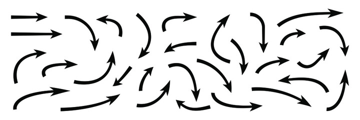 Hand drawn curved arrows. Sketch doodle style. Collection of vector pointers.