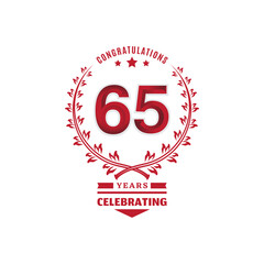 65 year anniversary logotype with red color on white background for celebration event