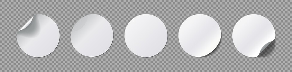 Realistick stickers set. Round label with curved corner and shadow on transparent background. Vector illustration