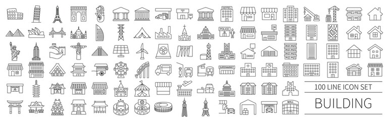 Building icon set 100 around the world