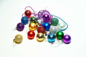Christmas balls on a white background, new year, christmas toys, holiday, christmas.