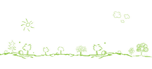 Fototapeta na wymiar Wald Baum Bäume Landschaft Wälder Grün Zeichnung Panorama Skizze