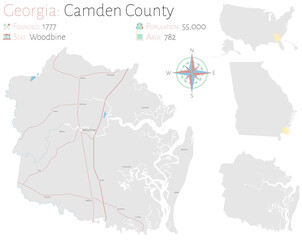 Large and detailed map of Camden county in Georgia, USA.

