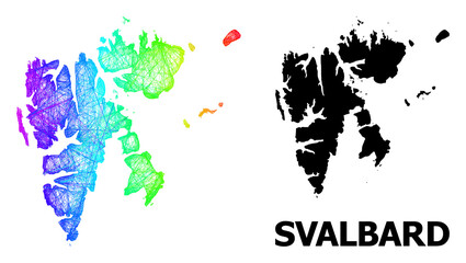 Wire frame and solid map of Svalbard Islands. Vector structure is created from map of Svalbard Islands with intersected random lines, and has bright spectral gradient.