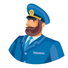 ship captain portrait, cartoon illustration, isolated object on white background, vector illustration,