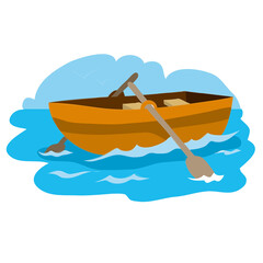 boat with oars,, cartoon illustration, isolated object on white background, vector illustration,