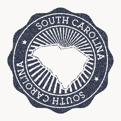 Naklejka premium South Carolina stamp. Travel rubber stamp with the name and map of us state, vector illustration. Can be used as insignia, logotype, label, sticker or badge of the South Carolina.
