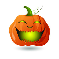 Pumpkin for Halloween with scary smile face. Carved pumpkin