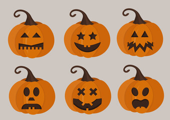 Halloween Pumpkins cute set. Vector cartoon Illustration