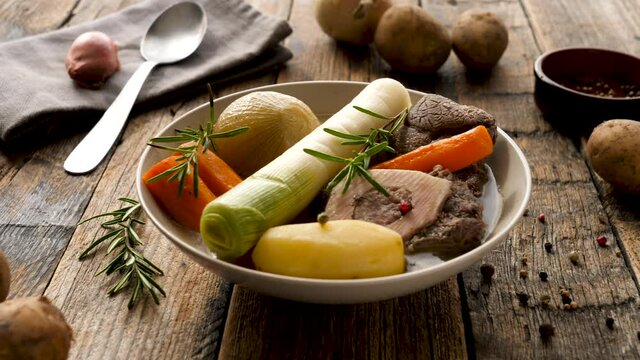 pot au feu- beef, broth and vegetables