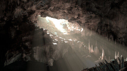 Sunlight into underground Cave - 3D Render © vforvictory