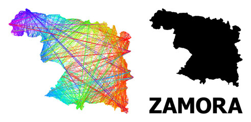 Wire frame and solid map of Zamora Province. Vector model is created from map of Zamora Province with intersected random lines, and has spectral gradient. Abstract lines form map of Zamora Province.