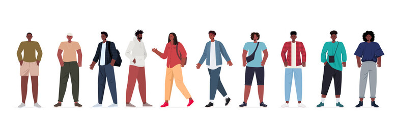 Obraz premium set young men in casual trendy clothes african american male cartoon characters collection full length horizontal vector illustration