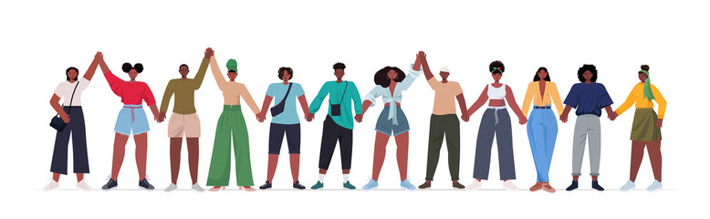 Obraz premium set young women in casual trendy clothes african american female cartoon characters collection horizontal full length vector illustration