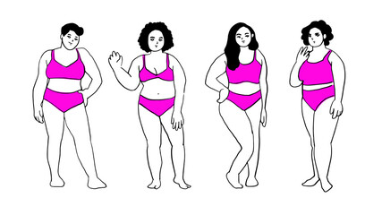 group of women standing in swimsuit. Beauty woman body positive people concept