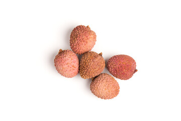 Ripe lychee isolated on white background. Close up