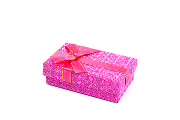 beautiful gift box with a bow on a white  background. Copy spase