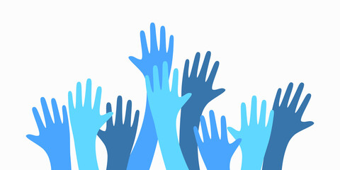 Colorful up hands. Charity teamwork vector concept illustration