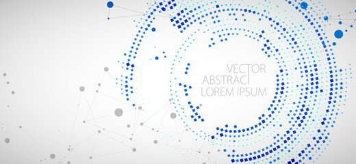 Halftone science background with connecting dots and lines. Digital data visualization.