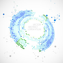 Halftone science background with connecting dots and lines. Digital data visualization.