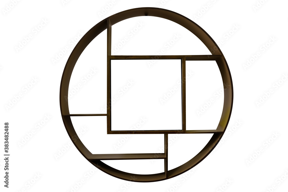 Poster round wooden frame with partitions isolated on white background