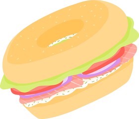 Simple minimal hamburger bagel icon snack salad tomatoes and salmon food illustration vector design element isolated on a white background