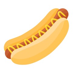 Simple minimal hot dog icon snack sausage and mustard in a bun bread food illustration vector design element isolated on a white background