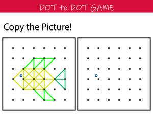 Educational game for kids - Copy picture. Simple exercise. Drawing using dots. Vector illustration for geoboard.
