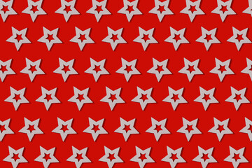 Christmas Pattern. Repetition of the silhouette of a white star on a red background. Merry Christmas background. Horizontal.
