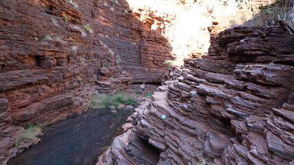 The Spider Walk tight canyon hike through the Hancock Gorge of Karijini National Park in Western Australia.