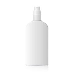 Cool Realistic Flat White plastic bottle. Cosmetic package collection for cream, soups, foams, shampoo. Vector Illustration