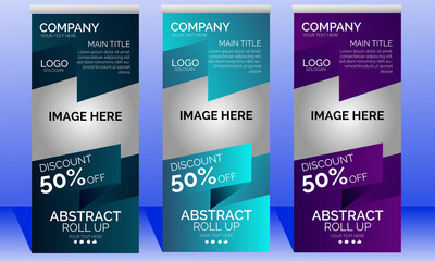 Colorful roll up business banner design, Vertical Banner Design Signboard Advertising, Vector X-banner, Business Roll Up.