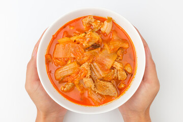 Kimchi stew on white background