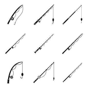 Fishing rod instrument icons set. Simple set of fishing rod instrument vector icons for web design on white background