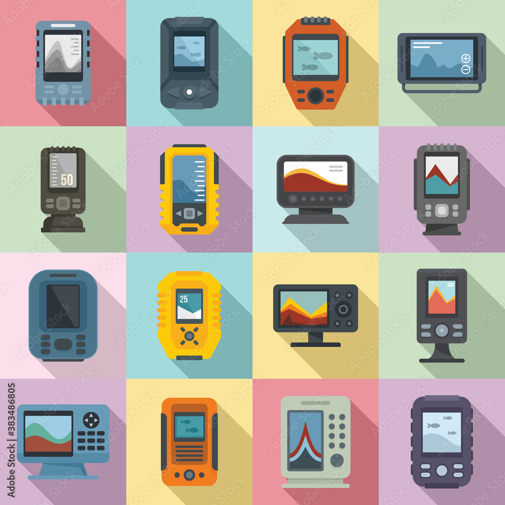 Poster echo sounder icons set. flat set of echo sounder vector icons for web design