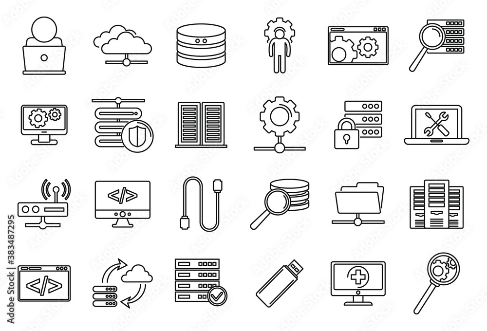 Poster company it administrator icons set. outline set of company it administrator vector icons for web des