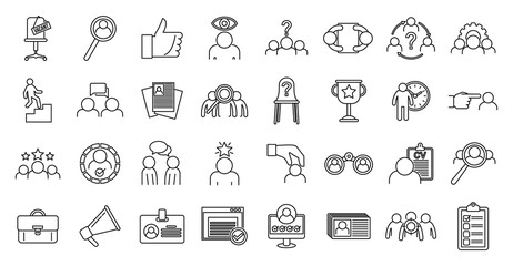 Recruiter agency icons set. Outline set of recruiter agency vector icons for web design isolated on white background