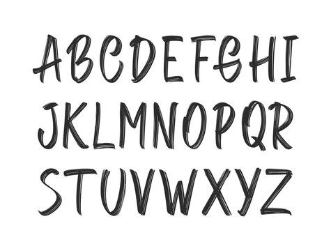 Hand Drawn ink brush grunge Font. English Alphabet capital letters on white background.