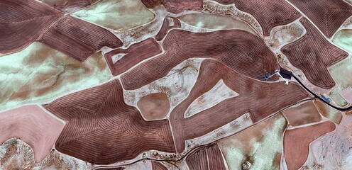 midnight love,  texture, abstract photography of the Spain fields from the air, aerial view,...