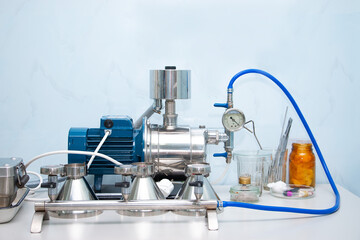 Chemical laboratory instruments for research close-up.